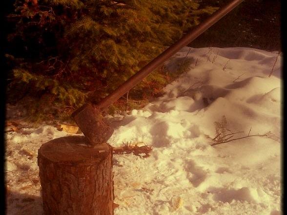 Chopping wood at "Rudy's Hut"....Lee River.