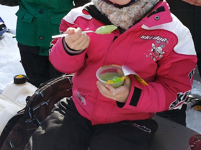 Photo taken at the annual rally at Weyakwin Lake.  Enjoying a snack at checkpoint before proceeding on!