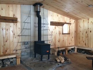 Inside the new Thaj mahal warm up shack in West Hawk Lake.  