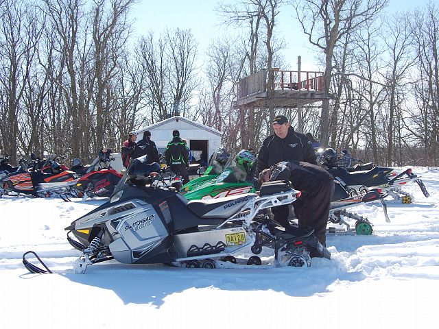 Snowmobilers gathered to enjoy a fun day at 1 of the warm-up shacks on the Southwest Snowtrackers trail. 