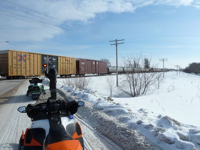 Waiting to get through the town of Marchand