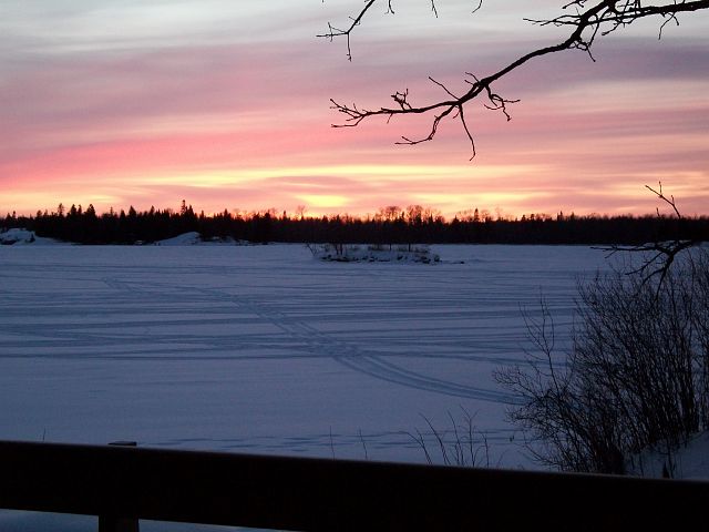 Our view from the cabin after a long ride at whiteshell!