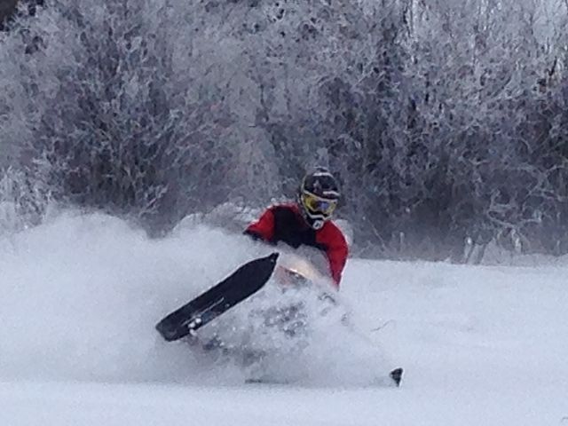 Kolton Lozej finding the powder on the trail