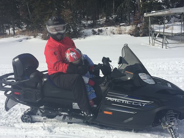 Every time she gets on a snowmobile she falls a sleep