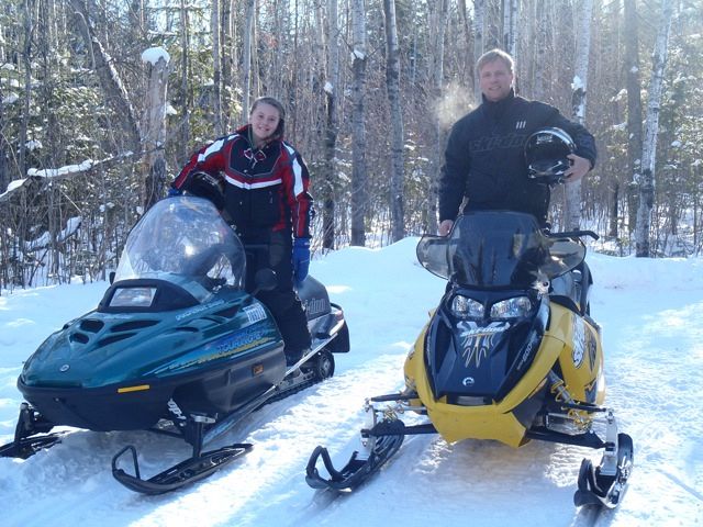 My daughter and I are heading out for a ride on the groomed trails in Lac du Bonnet.  Safety for her as novice snowmobiler is the focus at this time as she learns the introductory steps of â€˜safe and environmentally responsible snowmobilingâ€™, while at the same time experiencing the real joys of a great family oriented winter sport.  For daughter a 1997 Ski-Doo Touring E 380F, for dad a 2007 Ski-Doo MX Z Renegade 600 H.O. SDI.