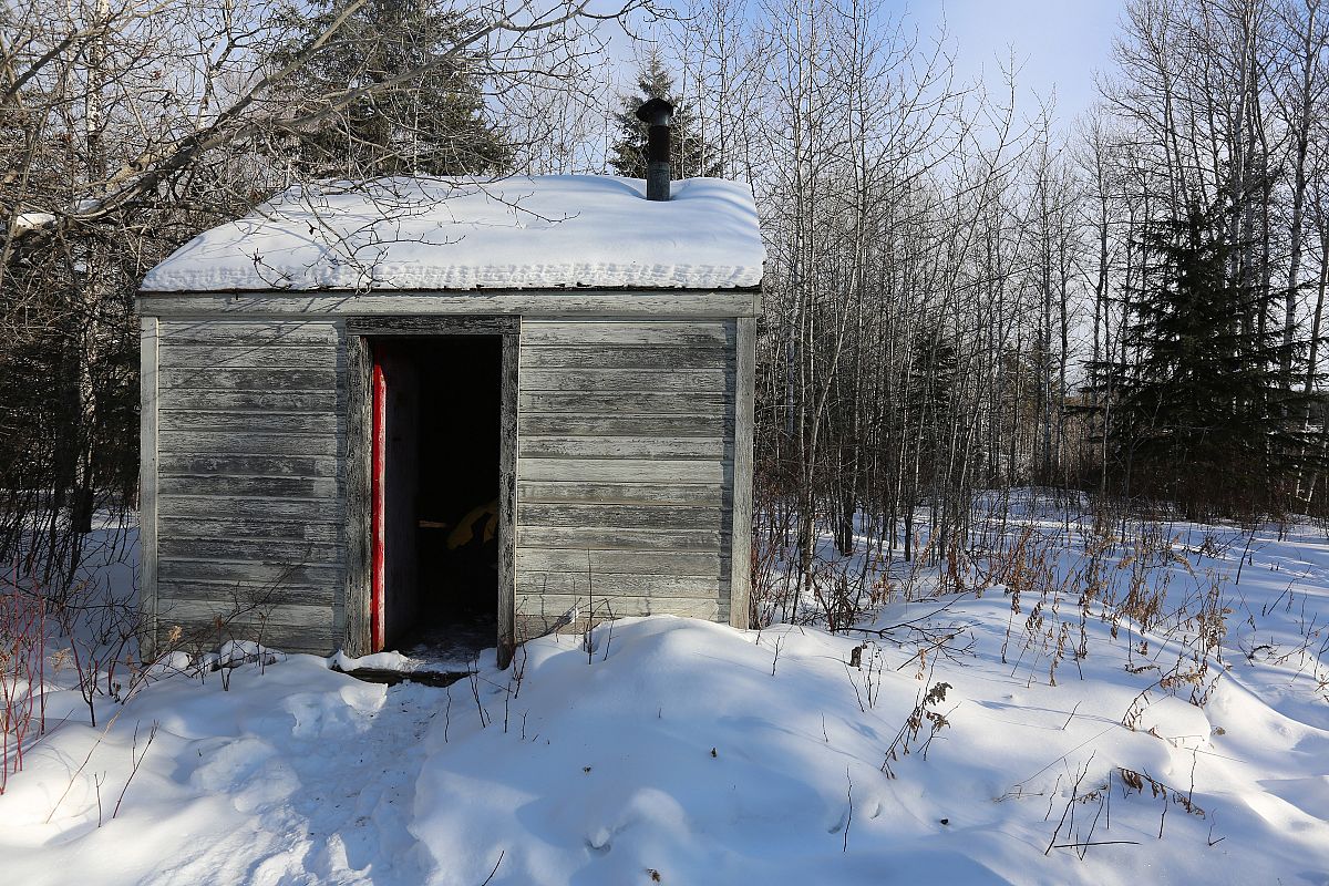 An older warming shack does the trick for our lunch stop break out on the trails around Child's Lake.