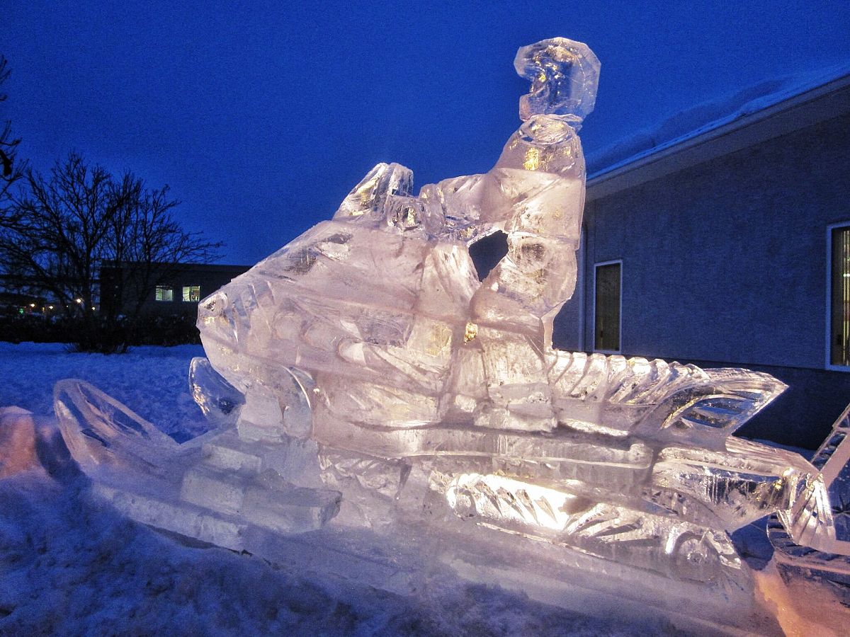 Sled ice sculpture