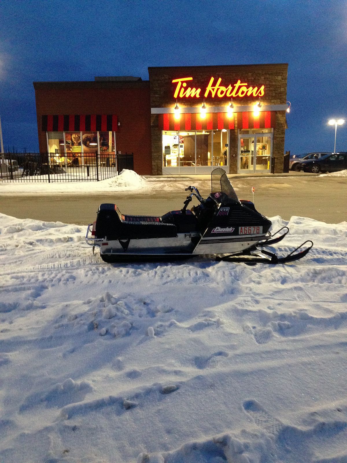 short ride to meet wife at Timmies for tea on concrete snow 